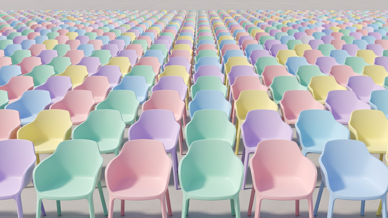 Modern injection-molded resin chairs in vibrant pastel colors